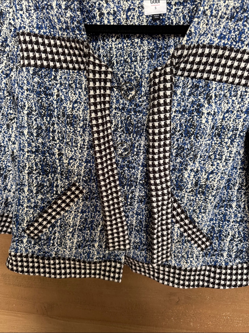 CAbi Blue, White & Black Tweed Shell with Black Trim - Picture 3 of 5